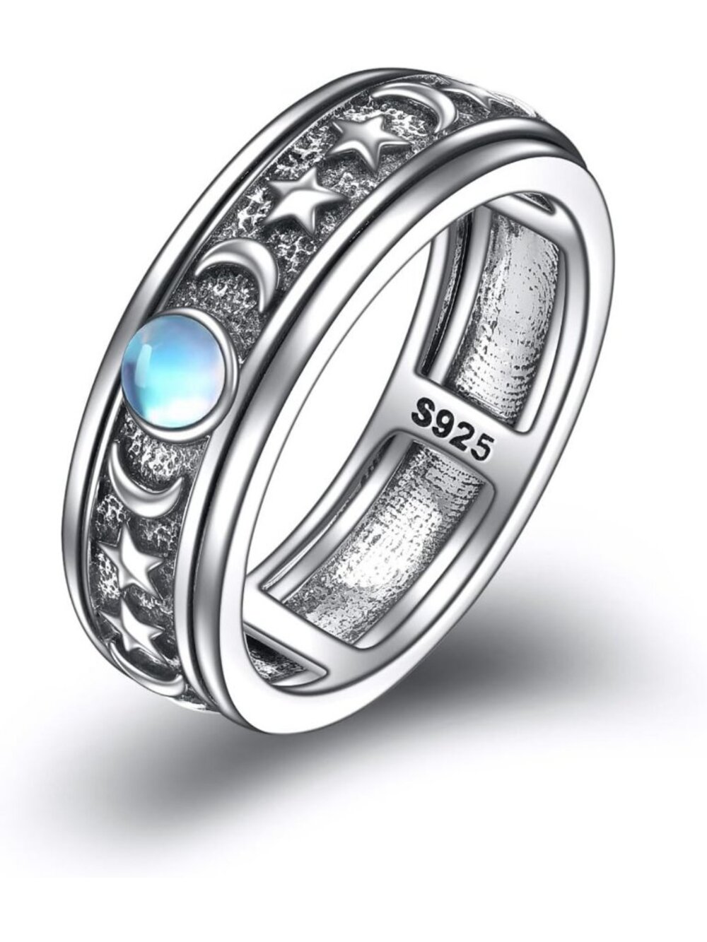 Sterling Silver Fidget Spinner Ring - Anxiety Relief Mood Ring for Men & Women